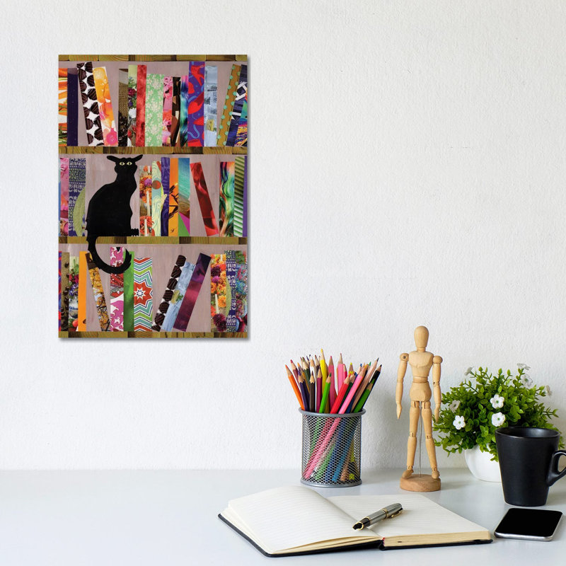 Bookcat by Artpoptart - Wrapped Canvas Print, 20.32 cm H x 30.48 cm W, Wrapped Canvas