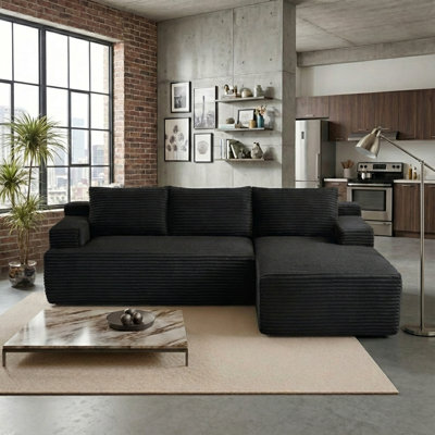 96" Cloud Sectional Couch with L-Shaped Chaise, Corduroy Sectional Sofa with Ottoman, Boneless Couch with Deep Seat in a Box for Living Room, No Assembly Required