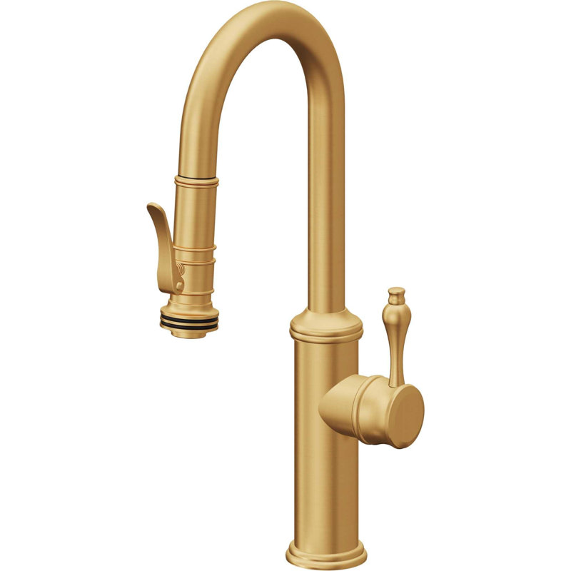 Davoli Pull-Down Prep/Bar Faucet with Squeeze Sprayer, Lifetime Satin Gold