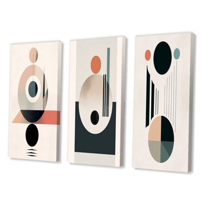 Lovely Moon Rhythms Retro Geometric Minimalism II - Transitional Art Set Of 3 Pieces