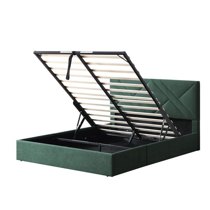 Lit plateforme tapissier avec rangement Gaillarde, Vert, Grand