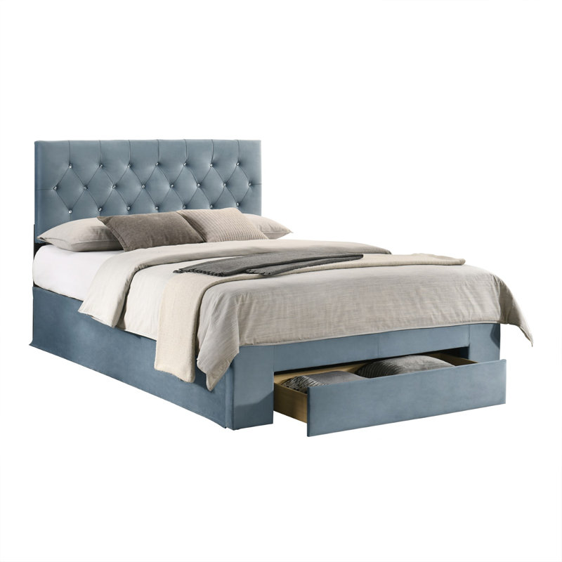 Aerilyn Upholstered Drawers Bed, Single (3'), Light Blue