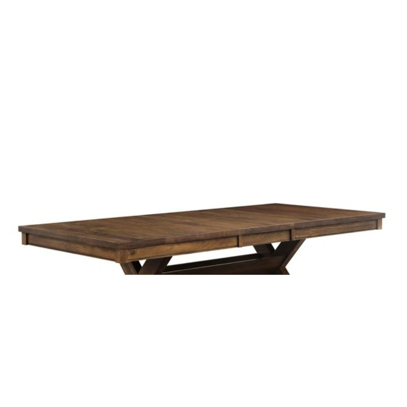 Table en noyer avec piédestal à tréteaux et base rectangulaire en placage de salle à manger sans siège