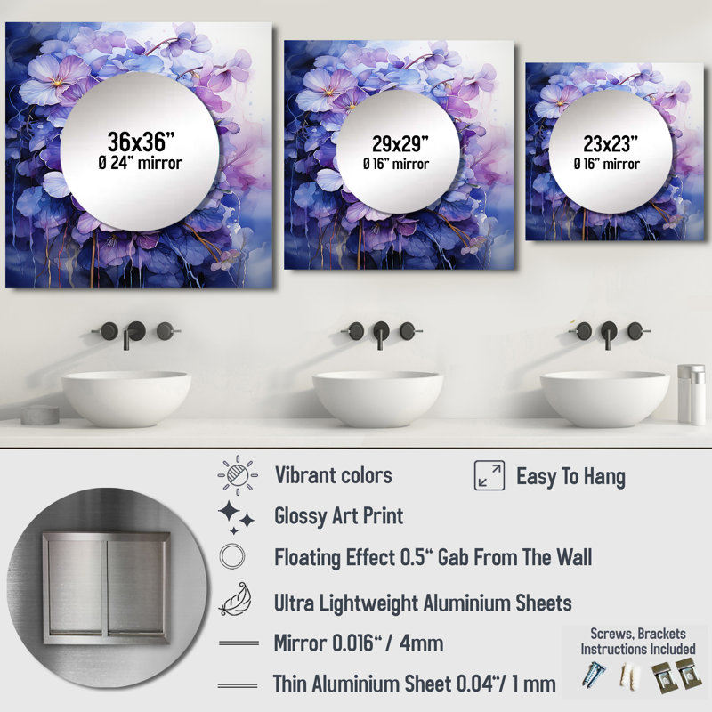 Grand miroir carré Taelar - Violets, 29 po x 29 po