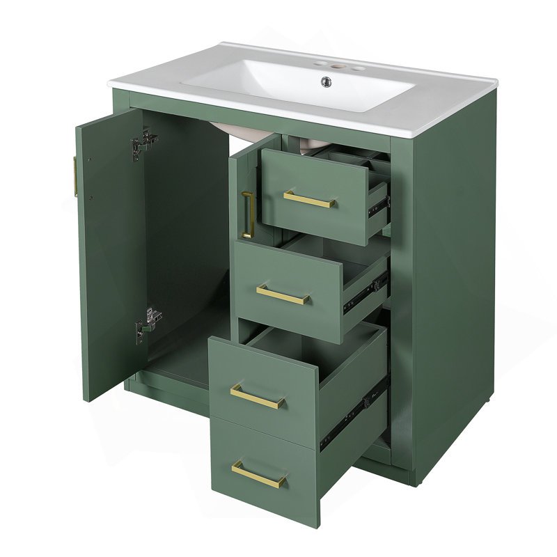 Ensemble de meuble-lavabo de style rétro 30 po avec lavabo en céramique, structure en bois massif et amplement d'espace de rangement pour des salles de bain élégantes et fonctionnelles