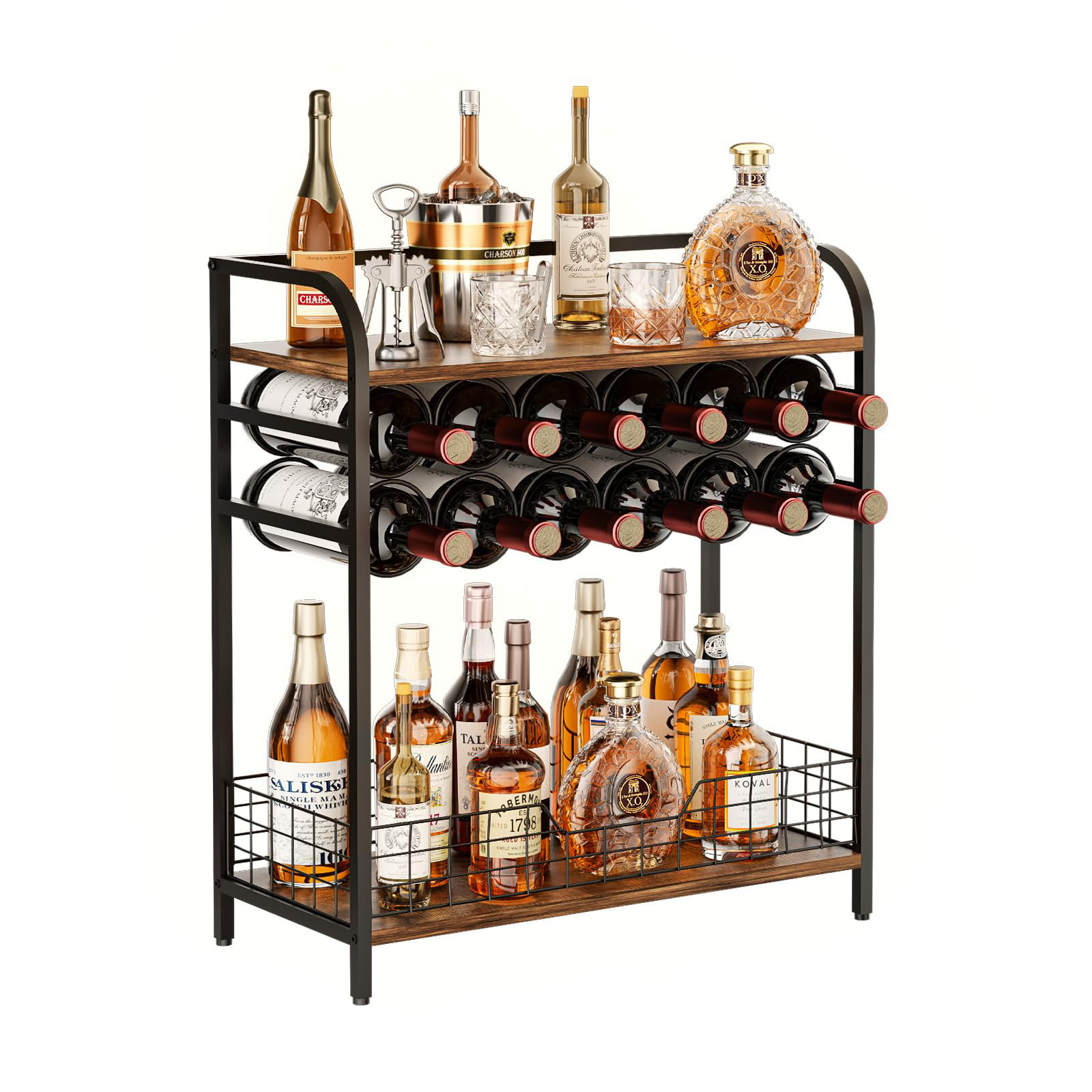 17 Stories Madlynn Freestanding Wine Rack Table, Holds 12 Bottles ...