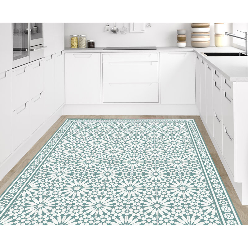 Enda Vinyl Machine Printed Area Rug, Rectangle 3'3.4" x 4'4.4"