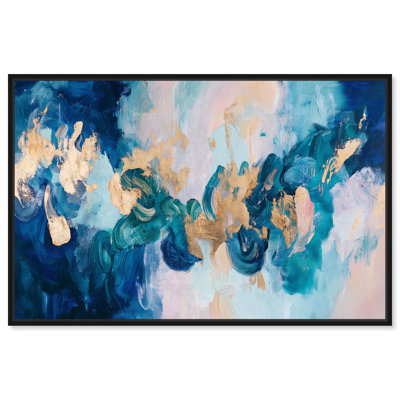 Toile dorée et turquoise, art abstrait bleu par Art Remedy