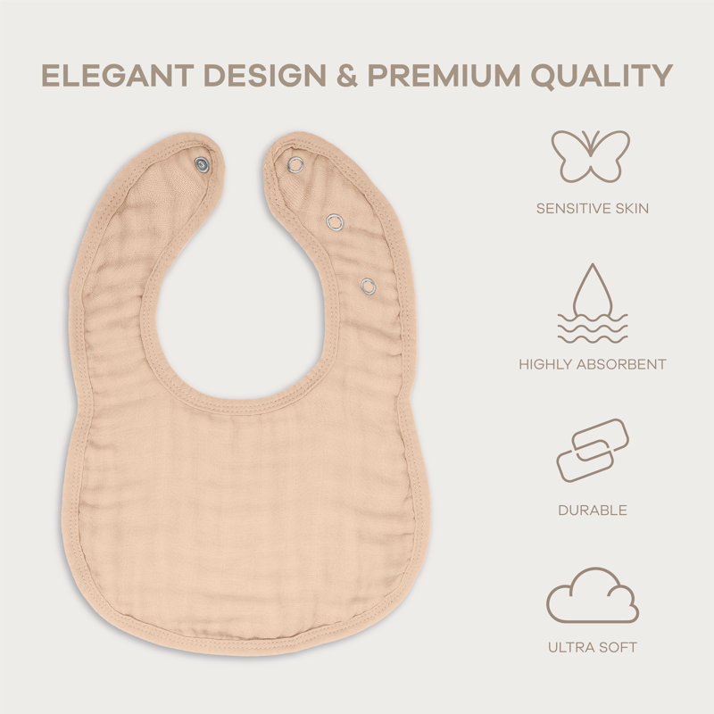 Comfy Cubs Muslin Bibs for Babies - Feeding, Drool and Teething Bib with Adjustable Snaps, Blush