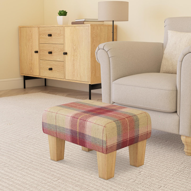 Tartan Material Large Footstools Tartan - Blush Pink - Wood Contemporary Leg, Natural