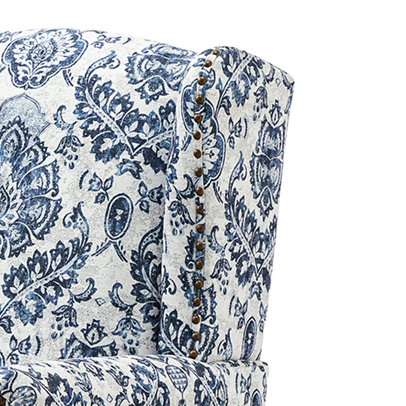 Fauteuil d'appoint à oreilles rembourré Anndi, Polyester marine