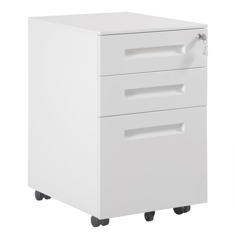 39cm Wide 3 -Drawer Mobile Steel File Cabinet, White