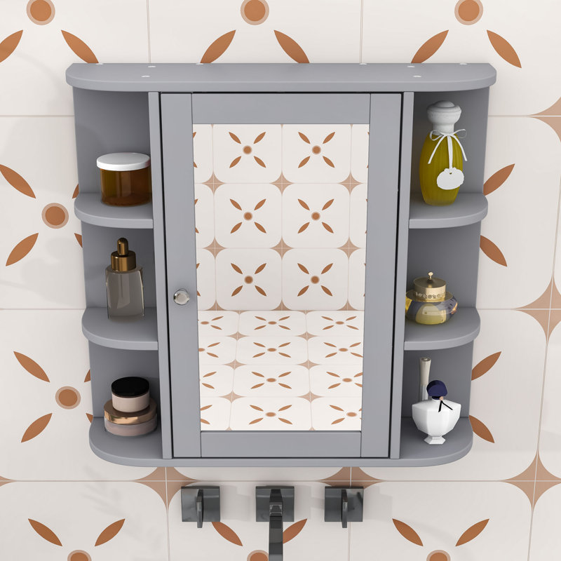 Armoire de rangement moderne avec porte miroir, Gris