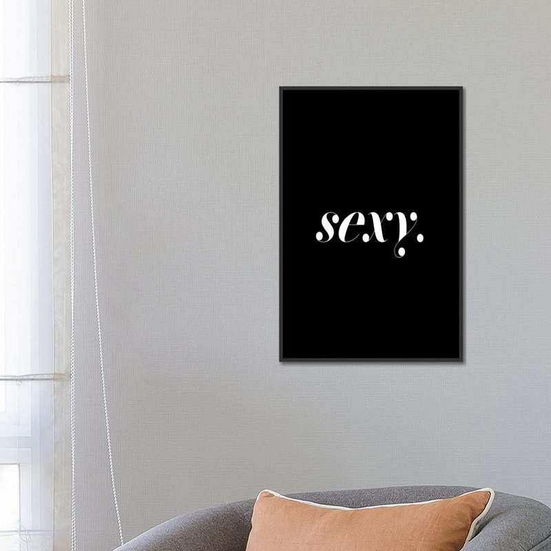 « sexy », art textuel sur toile, H 26 po x l 18 po x P 1,5 po, Toile avec cadre noir, Pas de tapis