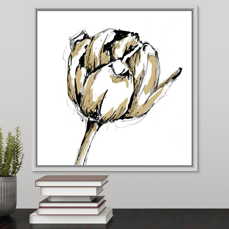 « gold tulipe ii » par the novogratz-reproduction d’art sur toile, H 20 po x l 20 po x P 1,25 po, Cadre flottant blanc