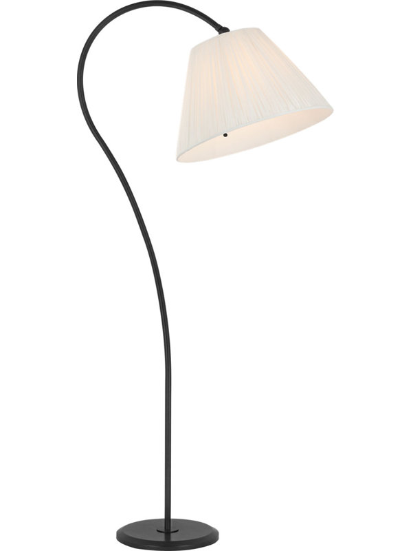 Dume Large Arched Floor Lamp with Silk Pleated Shade, Aged Iron