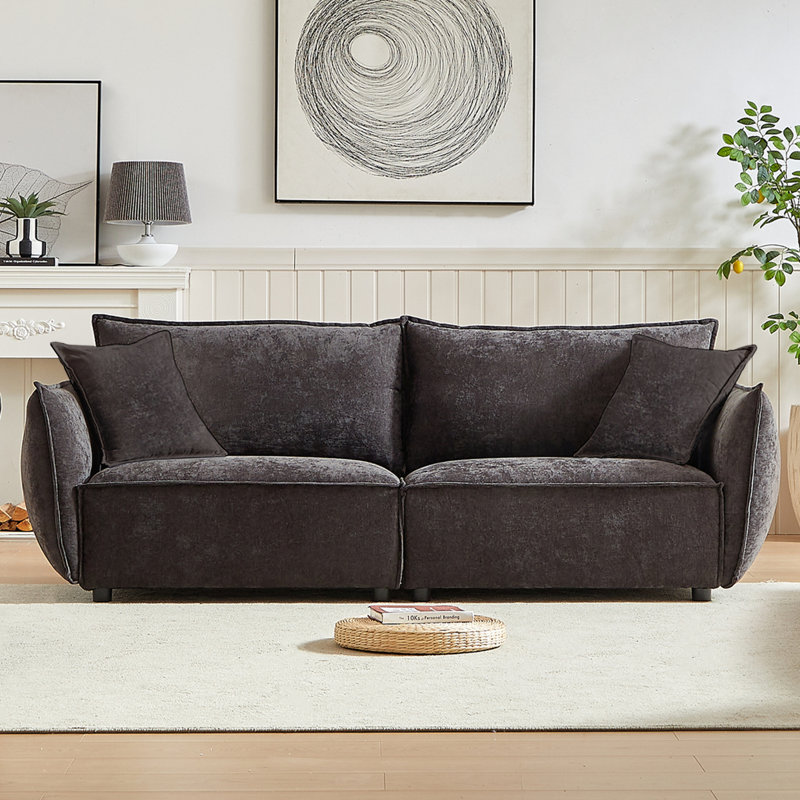 Moderne canapé modulaire en chenille moderne de 88 po, large et modulaire avec 2 coussins supplémentaires, siège et dossier à accoudoirs épais,