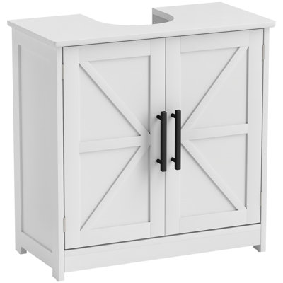 HOMCOM Pedestal Sink Storage Cabinet, Farmhouse Freestanding Bathroom Sink Cabinet with 2 Barn Doors, White