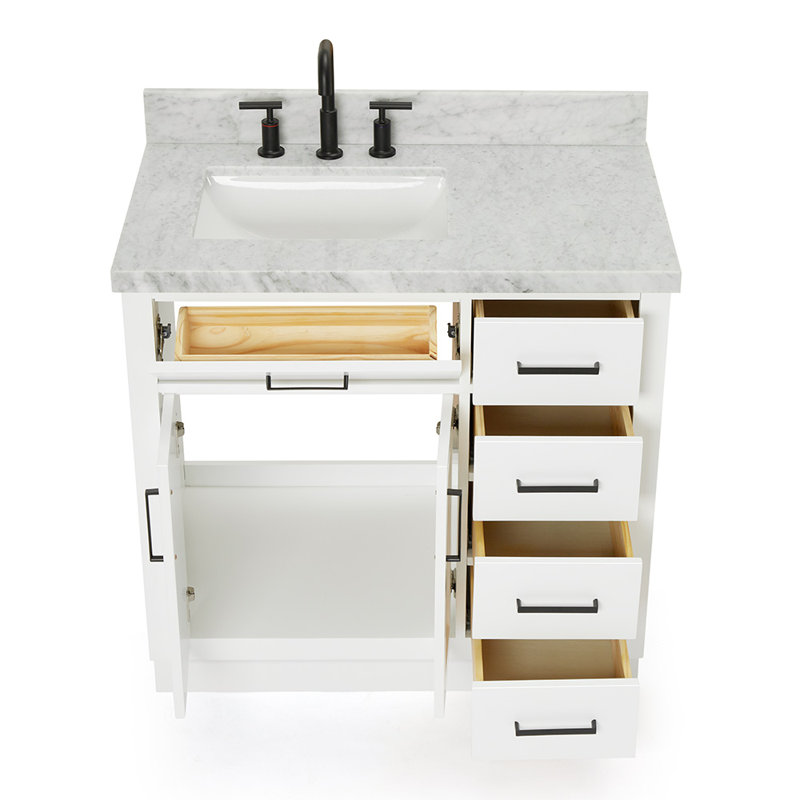 ARIEL HEPBURN 37 IN RIGHT OFFSET RECTANGULAR SINK VANITY 1,5 IN, White, Rectangular, Left
