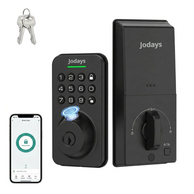 Jodays Smart Deadbolt Lock: 4-in-1 Fingerprint Keyless Entry Electronic Door Lock with Keypad for Front Door, App Control, Auto-Lock, Bluetooth Connectivity, Black