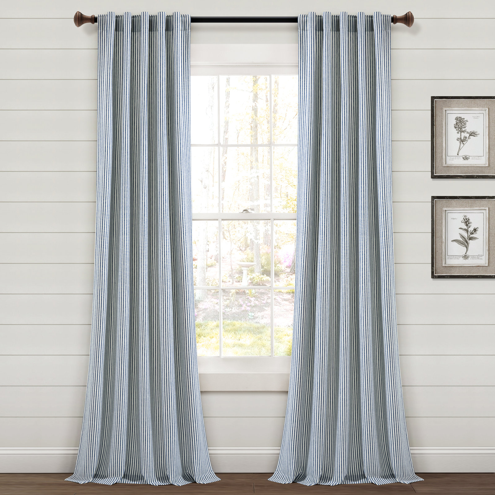 Bruno Semi Sheer Cotton Blend Curtain, Navy, 40" W x 95" L
