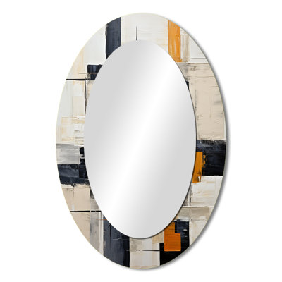 Ivory Illusions Abstract Shapes II - Abstract Oval Decorative Mirror On Metal