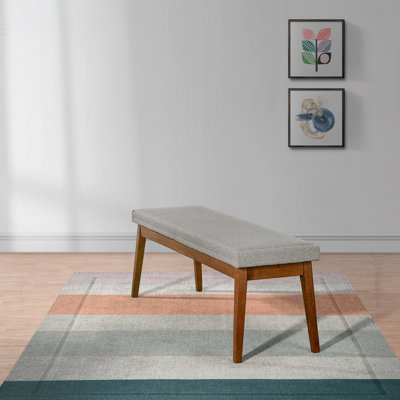 Verso 56.1" Mid-Century Modern Solid Wood Frame Grey Linen Fabric Upholstered Bench by George Oliver