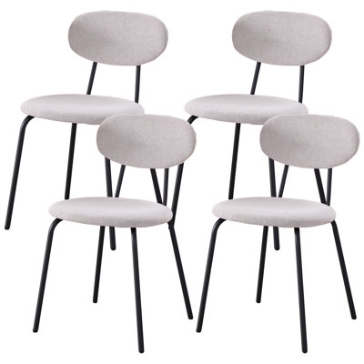 Stackable Dining Chair Set of 4, Small Modern Kitchen Chairs with Fabric Cushions, Space Saving for Apartment Bedroom Restaurant, White
