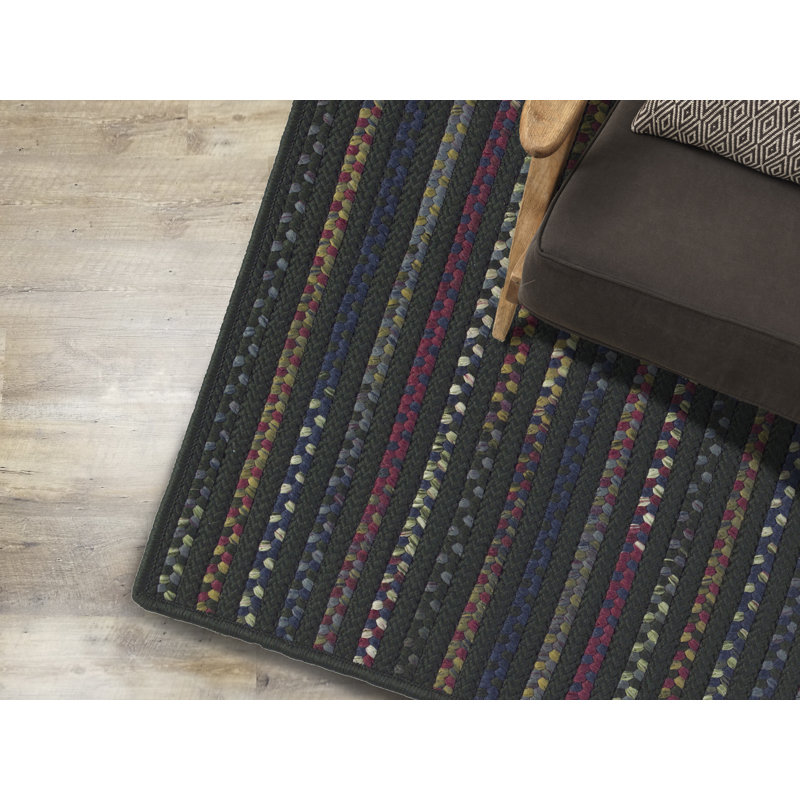Tapis noir / bleu / vert tressé Donnay, Rectangle 7 pi x 9 pi