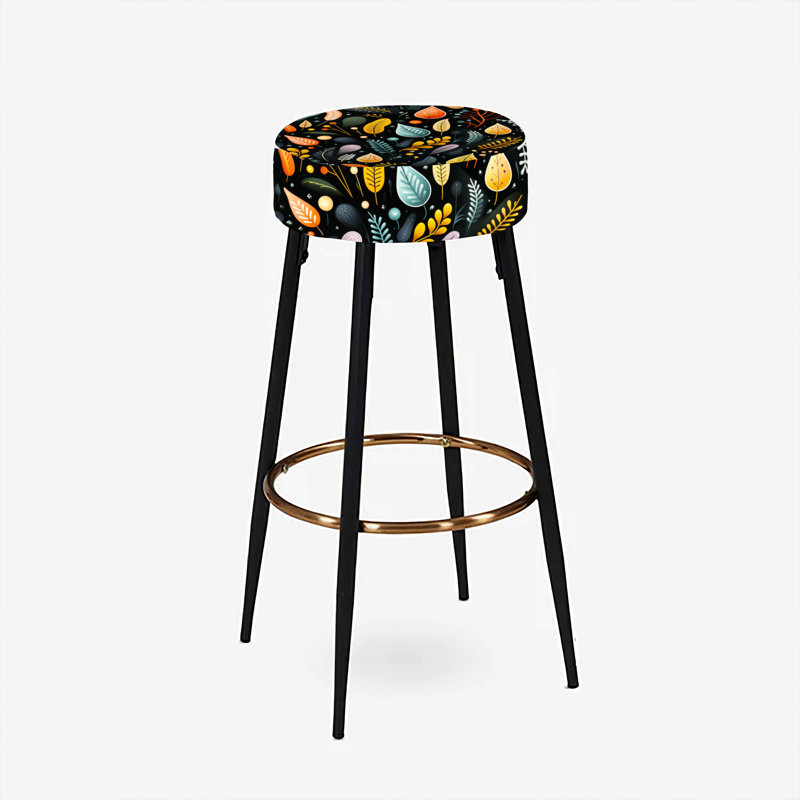 Elodea - Ensemble de 2 tabourets de bar à imprimé, Feuilles botaniques multicolores sur fond noir