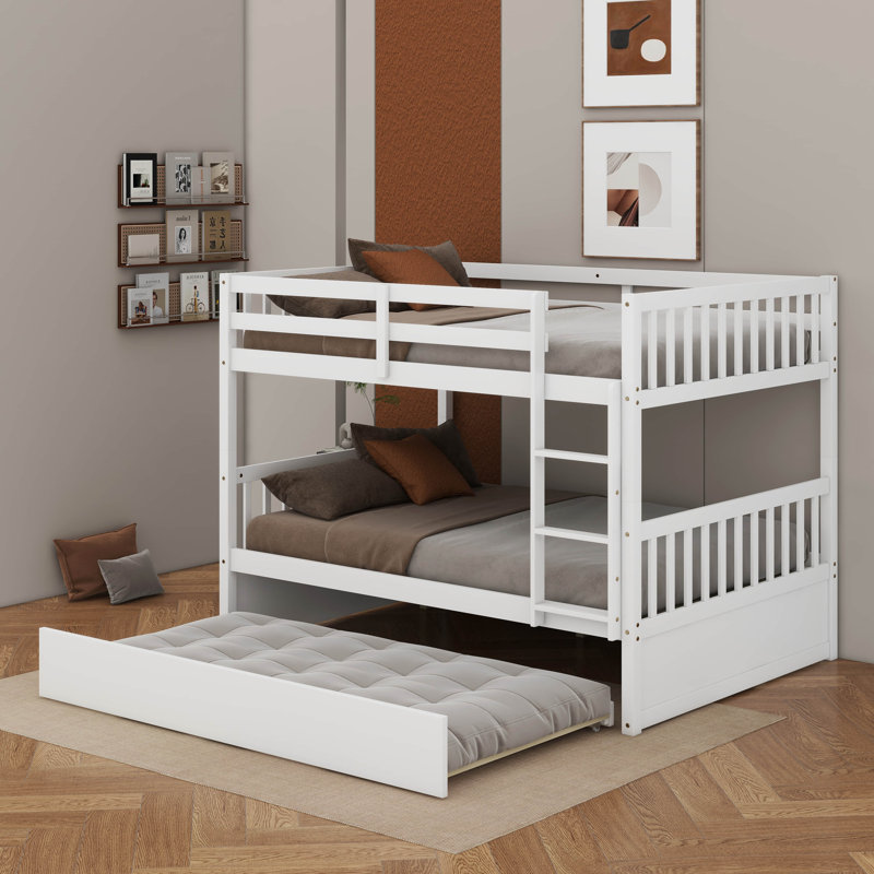 Full Over Full Rubber Wood Bunk Bed With Trundle