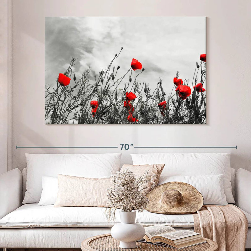 Harnek, fleurs de coquelicots rouges, H 34 po x l 51 po