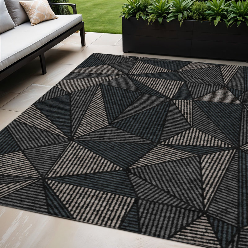 Tapis extérieur lavable géométrique gris anthracite et gris 5 pi x 8 pi