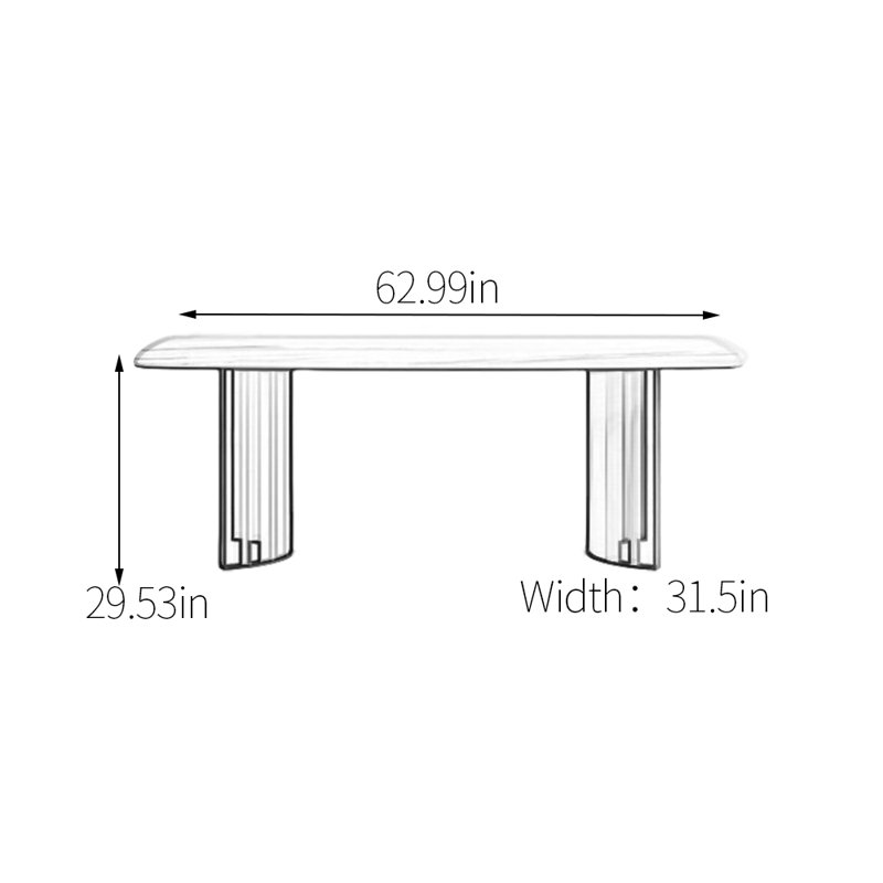 Table de salle à manger moderne en acier au carbone fritté moderne, H 29,53 po x L 62,99 po x l 31,5 po
