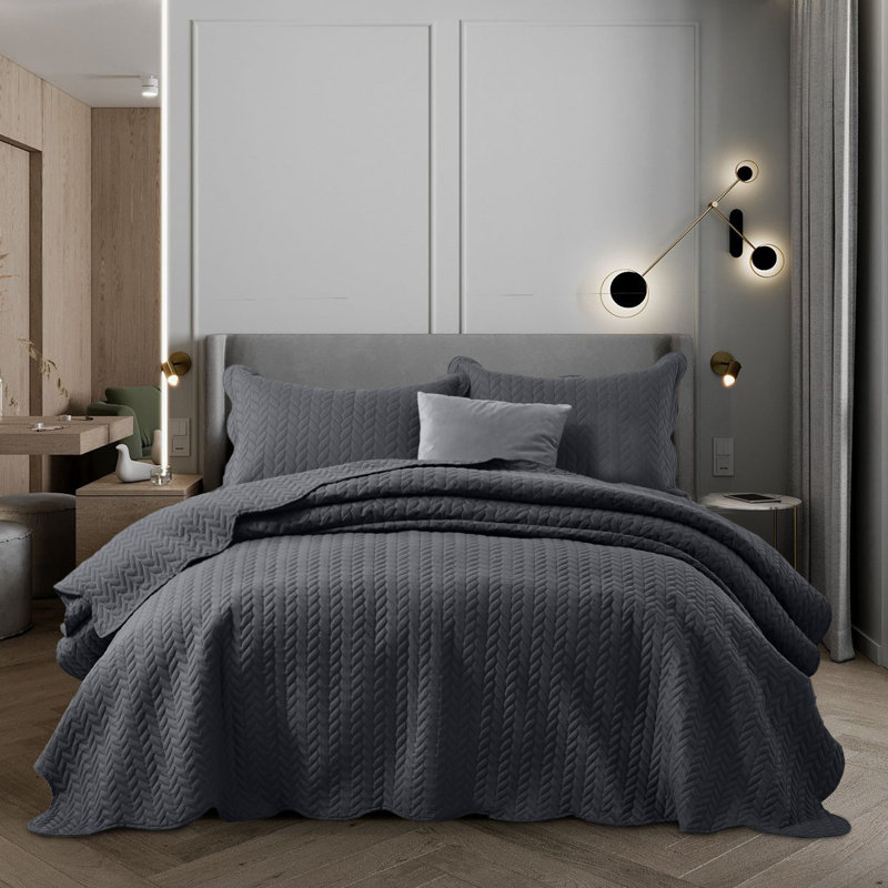 Ensemble de couvre-lit matelassé en microfibre moderne et contemporaine, Couvre-lit double / grand + 2 taies d'oreiller sta
