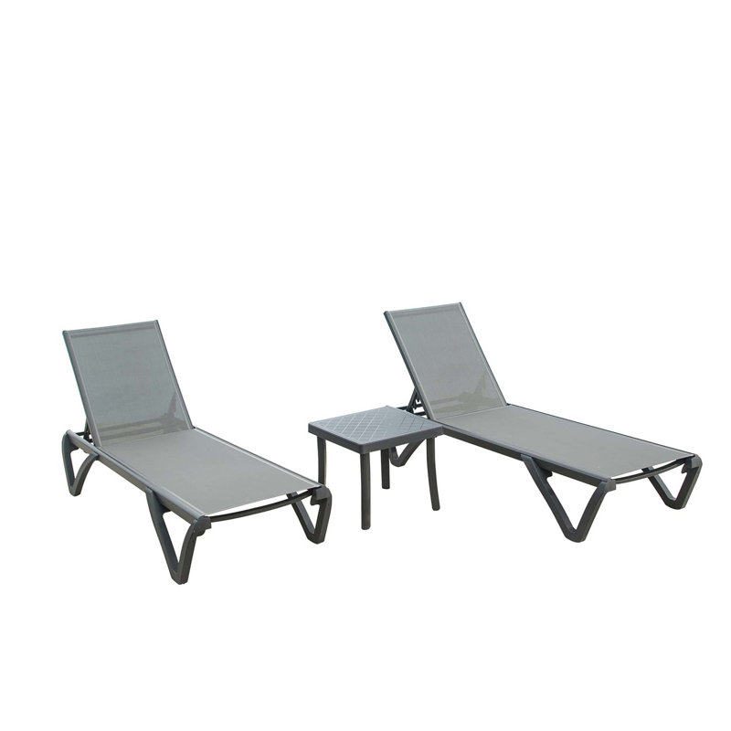 Outdoor Metal Chaise Lounge Set with Table , Cushion Included, Gray