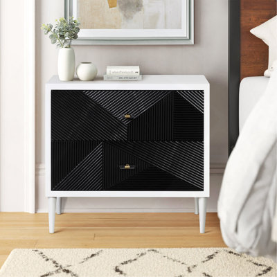 Table de chevet blanche et noire avec 2 tiroirs