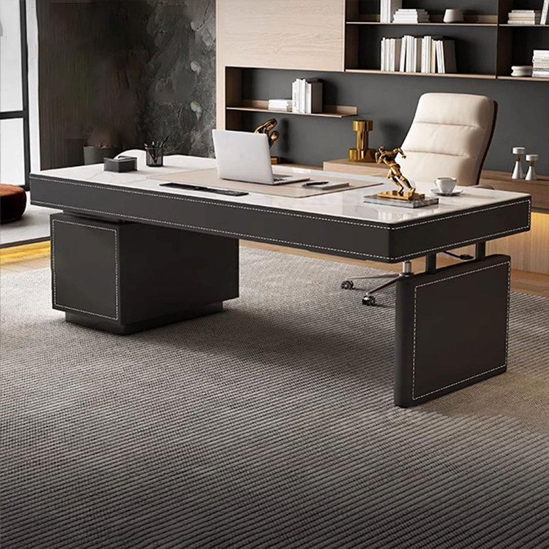 Black Rectangular with 6 drawers desk, 29.6" H x 78.8" W x 27.6" D