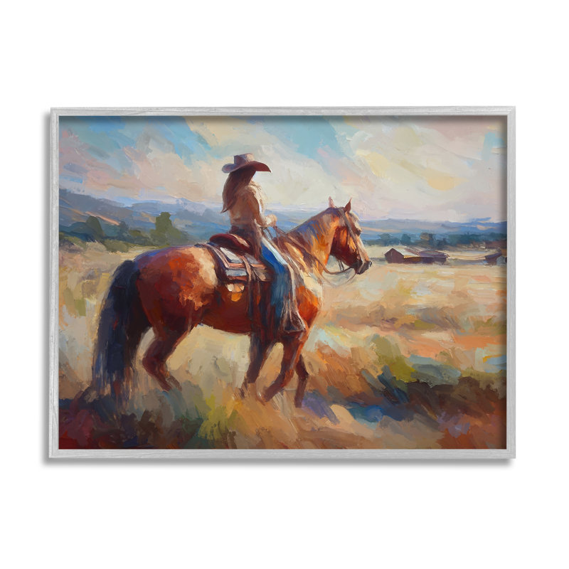 «Cowgirl in Western Scene» par Ramona Murdock, reproduction d'art sur toile tendue, H 24 po x l 30 po x P 1,5 po