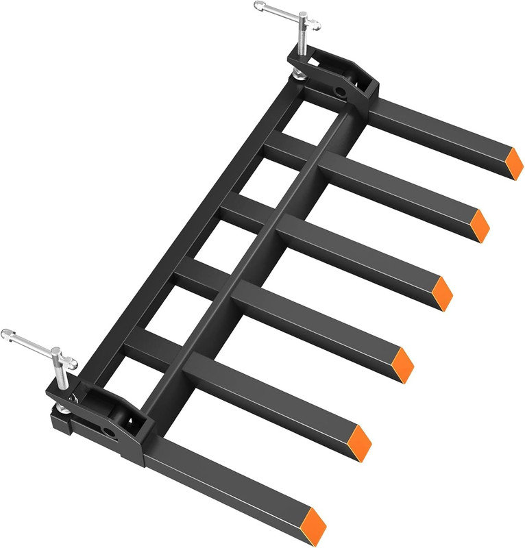 Fourche à débris robuste à 6 dents, capacité de 4 400 lb pour un seau de tracteur de 60 po, noir résistant à la rouille