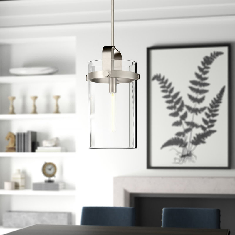 Luminaire suspendu cylindrique à 1 lumière Fenecia, Nickel satiné brossé