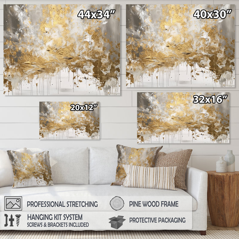 Loughlin Golden Abstract - Décoration murale abstraite, H 16 po x l 32 po x P 1 po, Toile tendue
