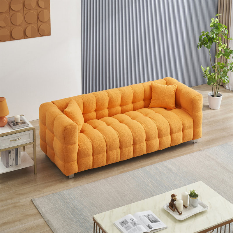 Upholstered Sofa, 28" H x 80" W x 29" D, Orange Polyester Blend