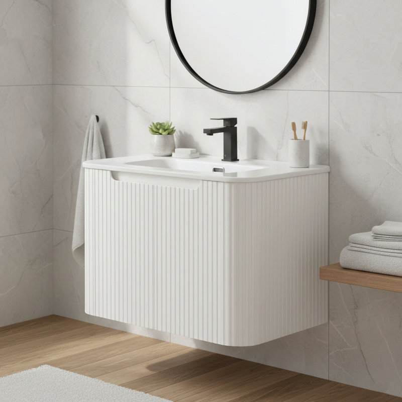 Caskvalley Modern Bathroom Vanity with Straight Fluted Design 30" Wide, White