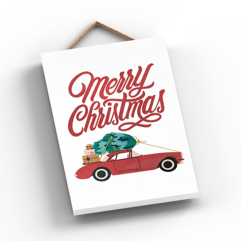 Xmas Merry Christmas Car Wooden Plaque, 18.5cm H x 12cm W x 0.9cm D