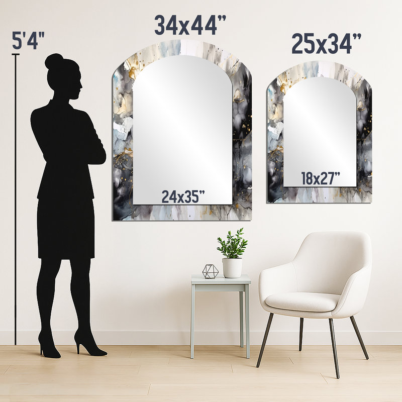 Miroir mural arqué gris délicat abstrait II, 34 po x 25 po