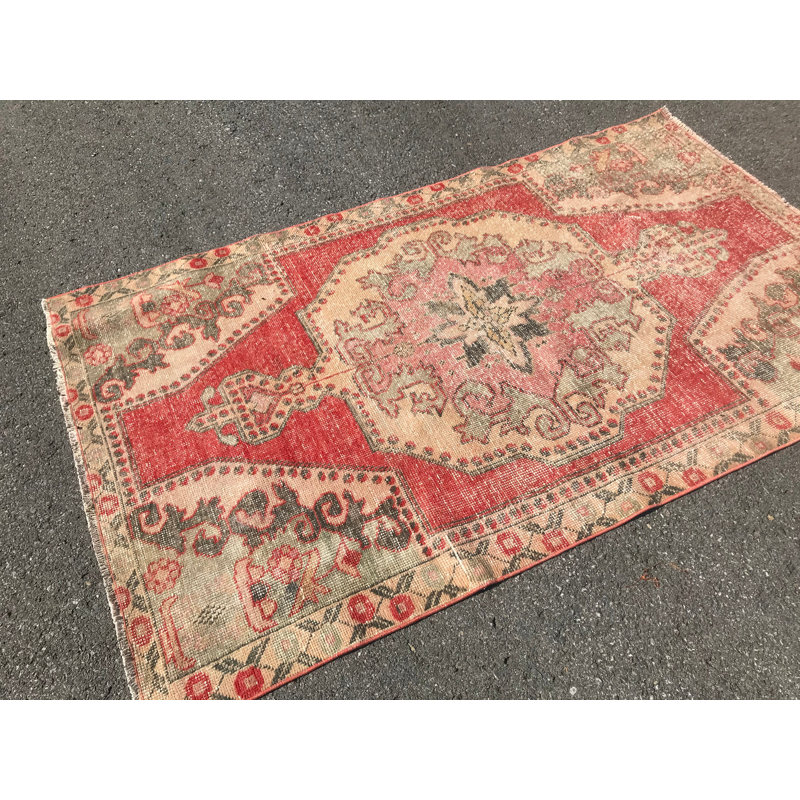 Tapis turcs, tapis de 4,3 x 7,1 pi, tapis tendance, tapis rétro, tapis tissés à la main rouge