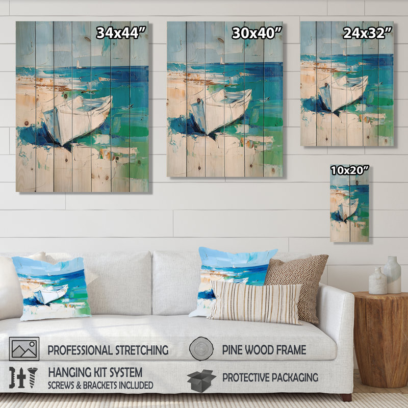Profondeur océanique sur la plage - Art mural moderne sur bois de pin naturel, H 40 po x l 30 po