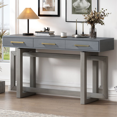 Console très longue avec 3 tiroirs pour vestibule Ustyle. Matériau, console élégante, vestibule élégant gris antique - avec trois simplicité et fabrication modernes