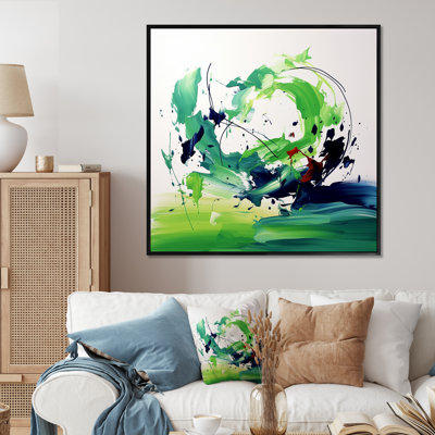 «Green and White Abstract Ink Expression II», art mural abstrait